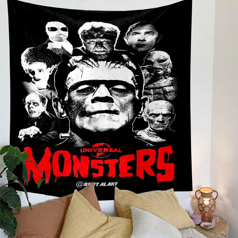 Universal Monsters Tapestry Wall Hanging, Classic Horror Art, Wall Decor for Bedroom Living Room Dorm