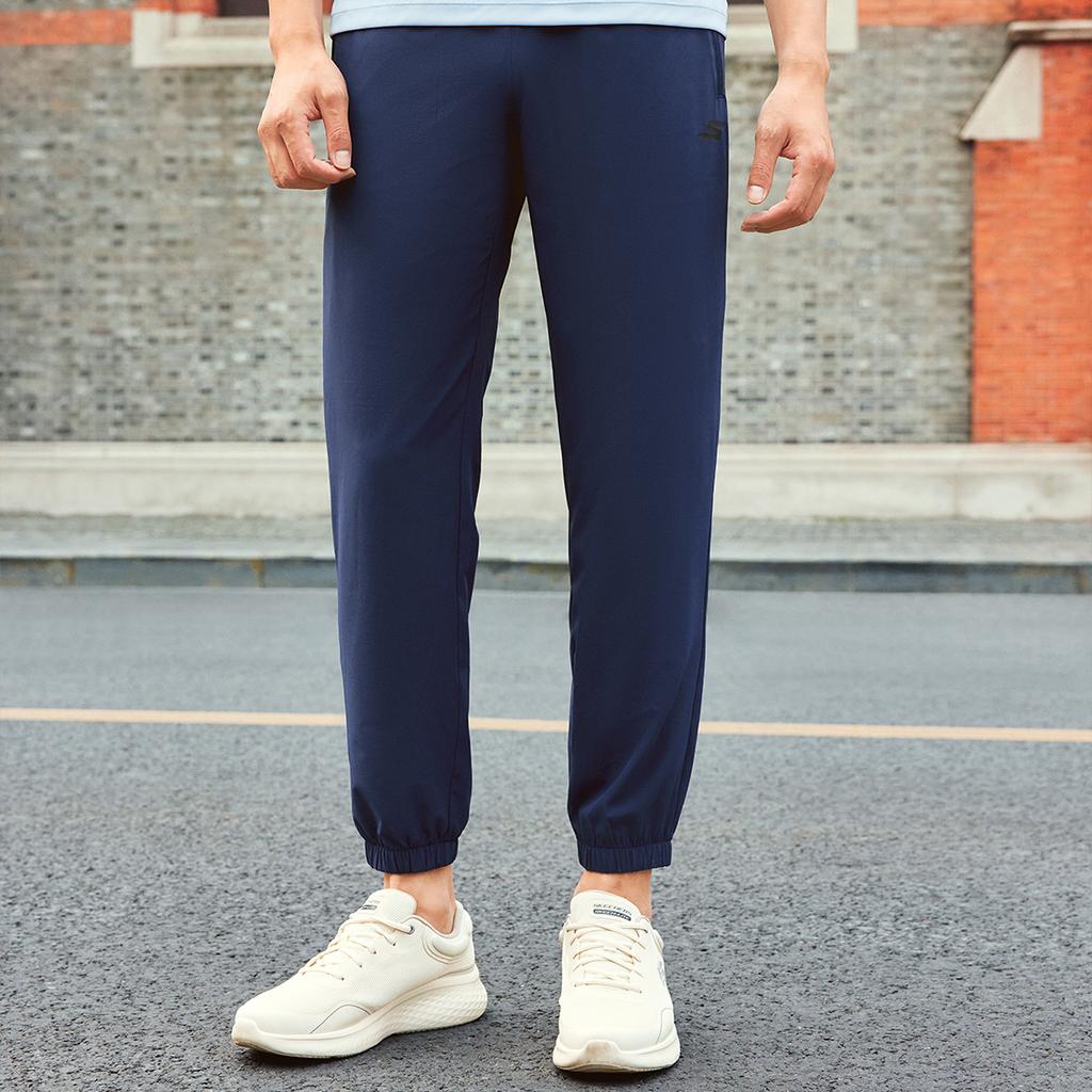 Skechers Ice Skin Quick-Dry Pants Solid Color Mid-Rise Breathable Quick-Dry Tapered Knit Sports Pants Men Pants Navy-Blue P224M106-02MZ