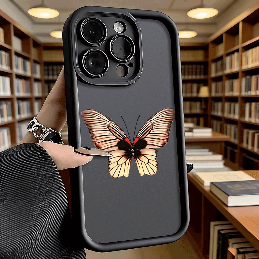 Red and Beige Butterfly Soft TPU Phone Case for iPhone 17 16 15 14 13 12 11 Pro Max Plus Shockproof Anti-Slip Cover