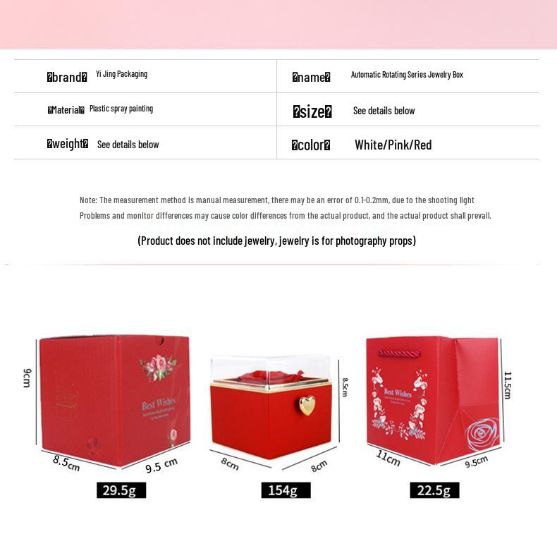 Luxury Rotating Acrylic Jewelry Box with Preserved Rose, Teddy Bear, and Birthday Cake Design