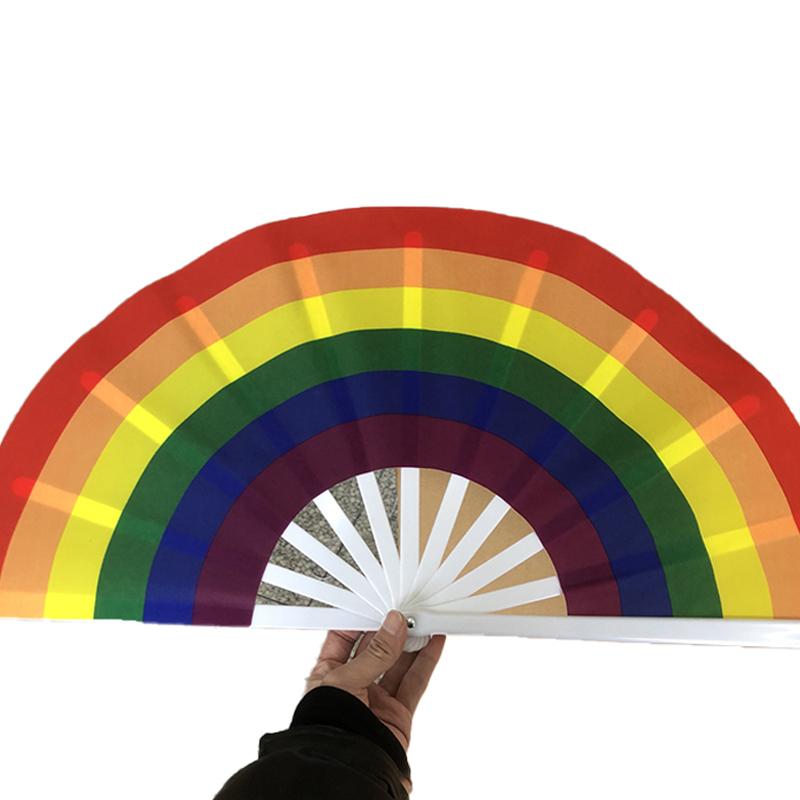 Rainbow Folding Fans Gay Lesbian Decorative Folding Fans, Large Handheld Fan Bamboo Folding Fan For Men/Women, Wedding, Dancing,