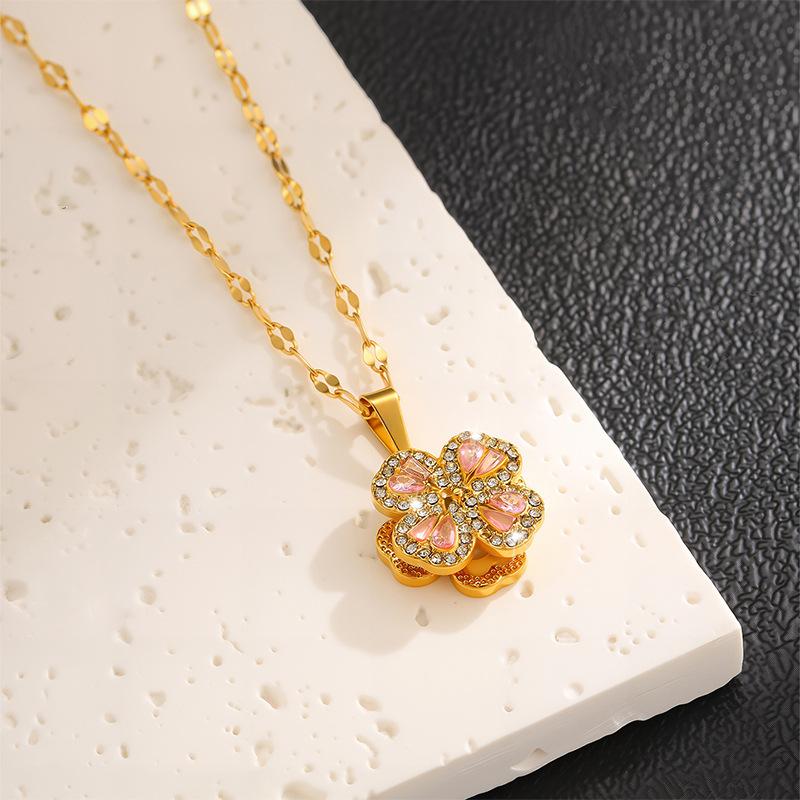 Necklace Female Rotating Flower Zircon Niche Fashion New High-end Design Pendant Temperament Titanium Steel Necklace
