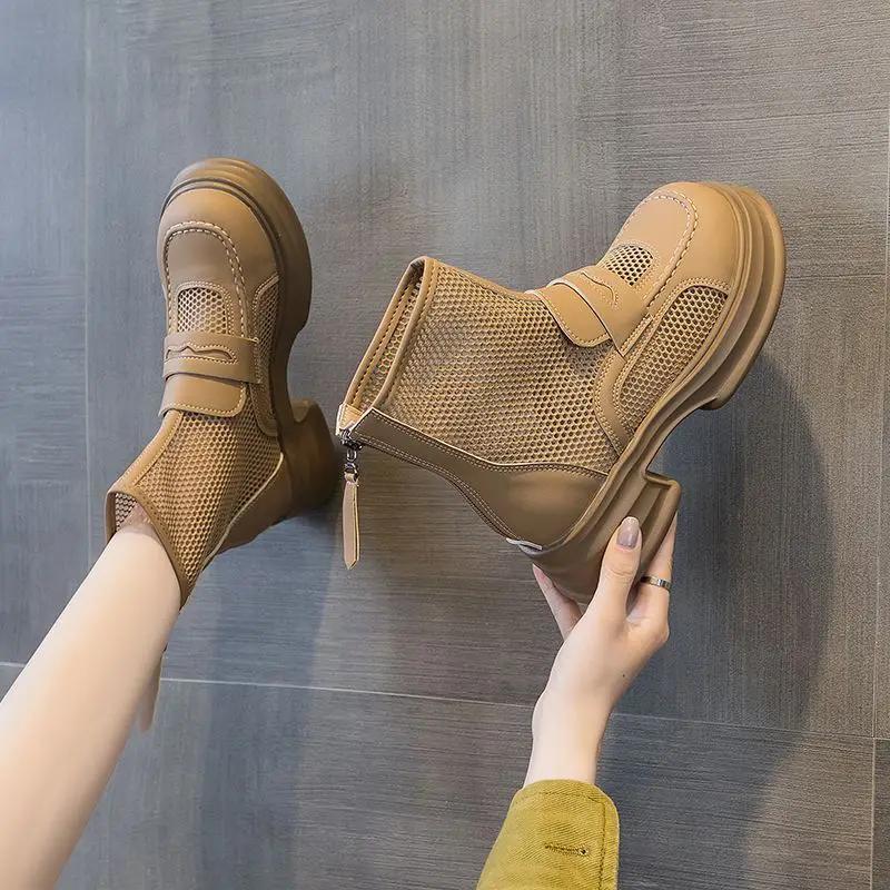 Fashion Solid Color Booties Elegant With Medium Heels Female Short Shoes Breathable Women's Ankle Boots On Promotion Pu Footwear Goth 39