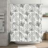 Modern Bath Shower Curtain Set featuring Black Line Monstera Leaves Perfect for Bathroom Decor