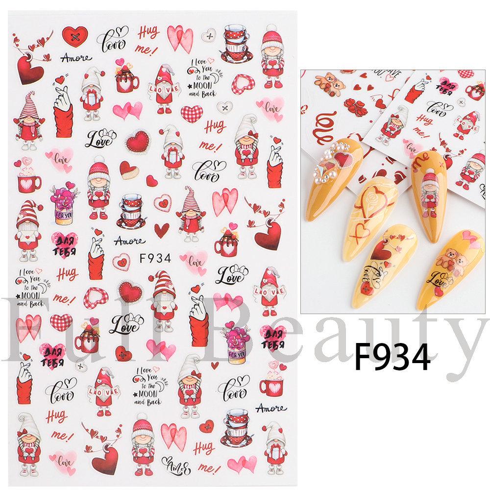 Nail Art Stickers Ins Valentine's Day Red Lips Sexy Heart LOVE Love Bear Adhesive Nail Stickers