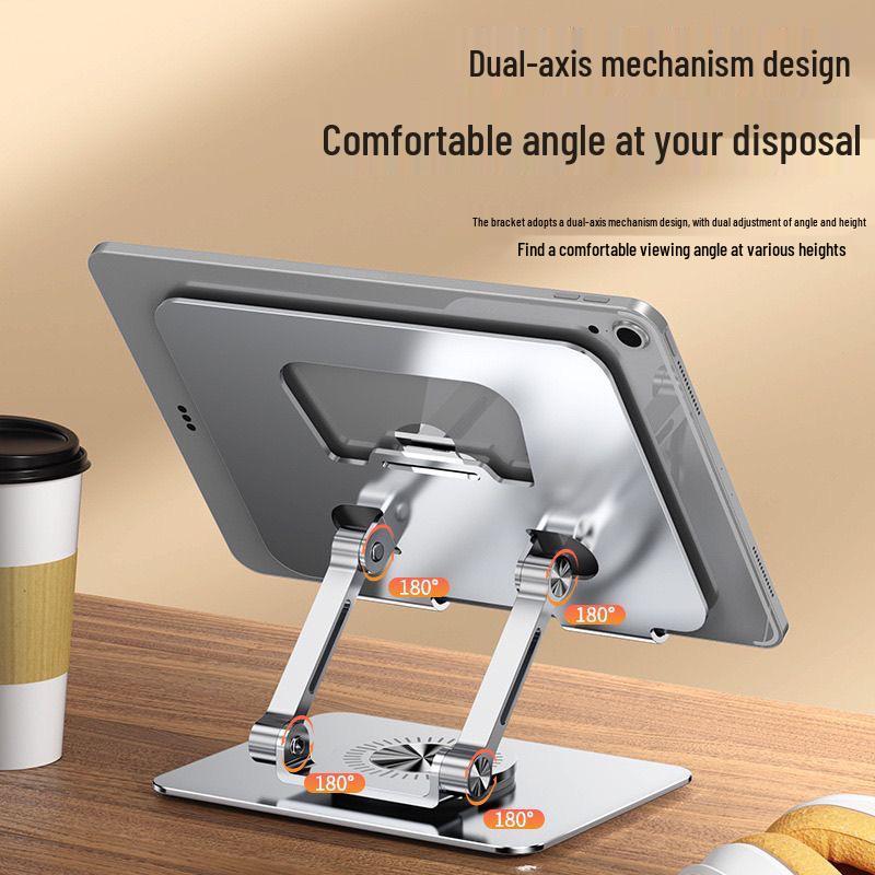 Fully Adjustable Metal Tablet Stand with 360° Rotation and Heat Dissipation