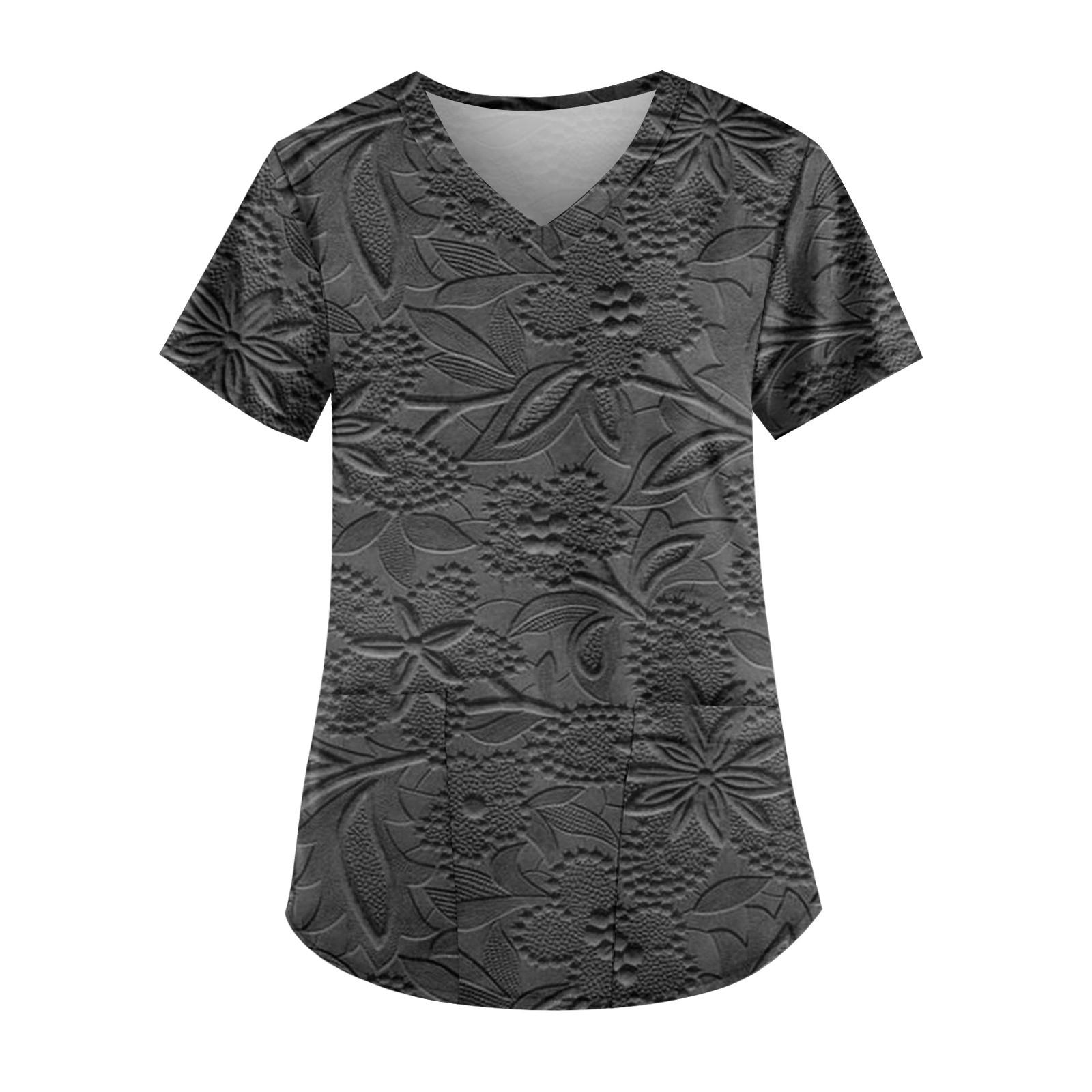 

Рабочая форма больших размеров с принтом, топы для женщин, забавные футболки с v-образным вырезом и короткими рукавами, рабочая одежда, футболка с карманами XXL чёрный