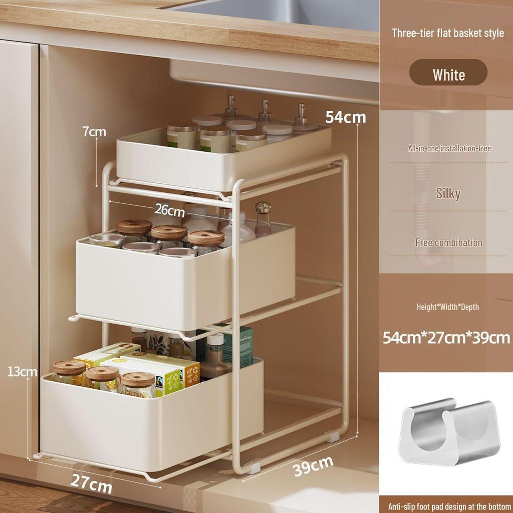 Multi-layer Kitchen Cabinet Pull-out Rack: Multi-functional Organizer & Seasoning Shelf