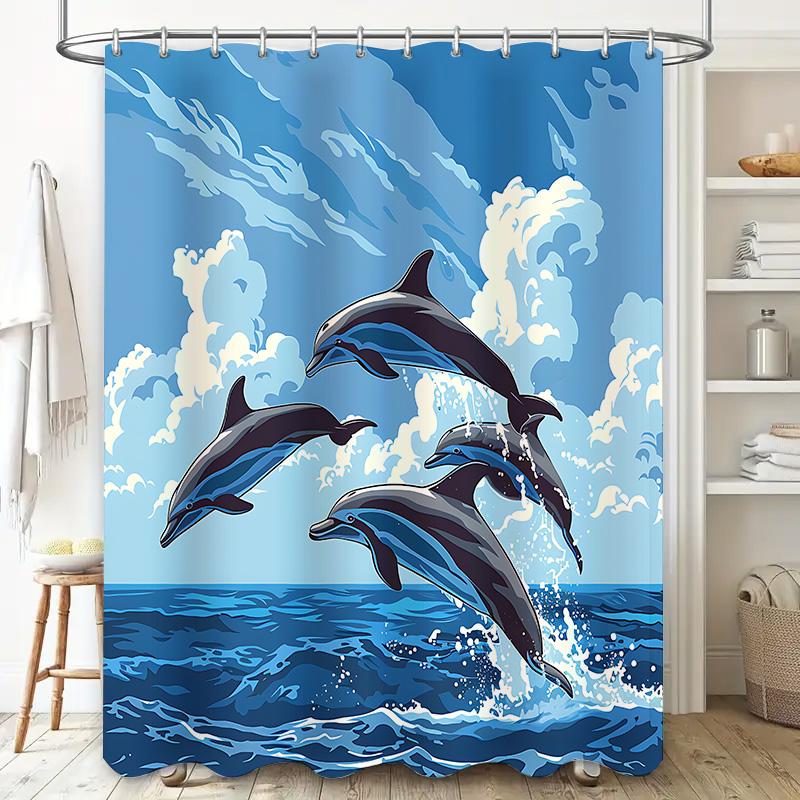 

Leap Of Dolphins In The Blue Ocean - Waterproof Shower Curtain For Your Bathroom Suitable For Wet And Dry Separation Easy-Clean W60H190(CM)-1 Pcs