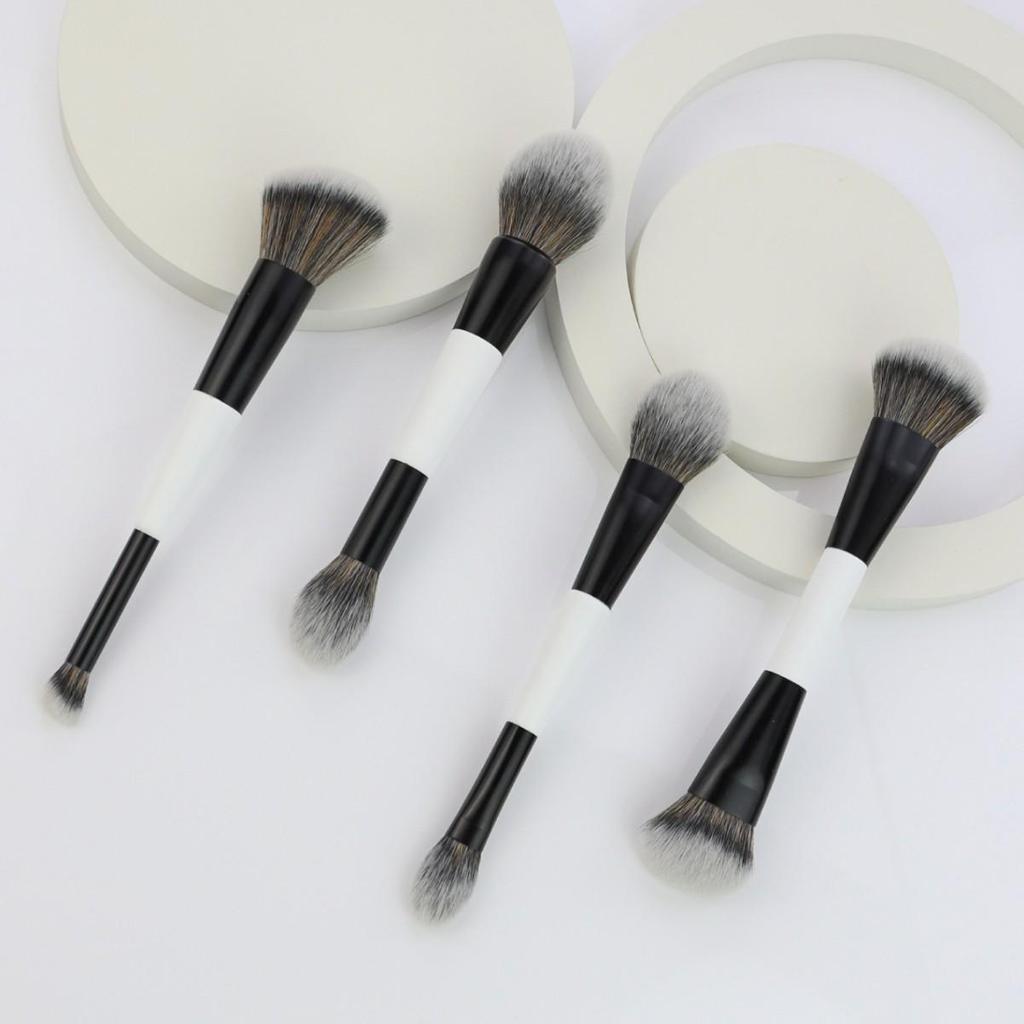 4-in-1 Double-Ended Makeup Brushes: Foundation, Powder, Blush, Highlighter, Contour Brush Set