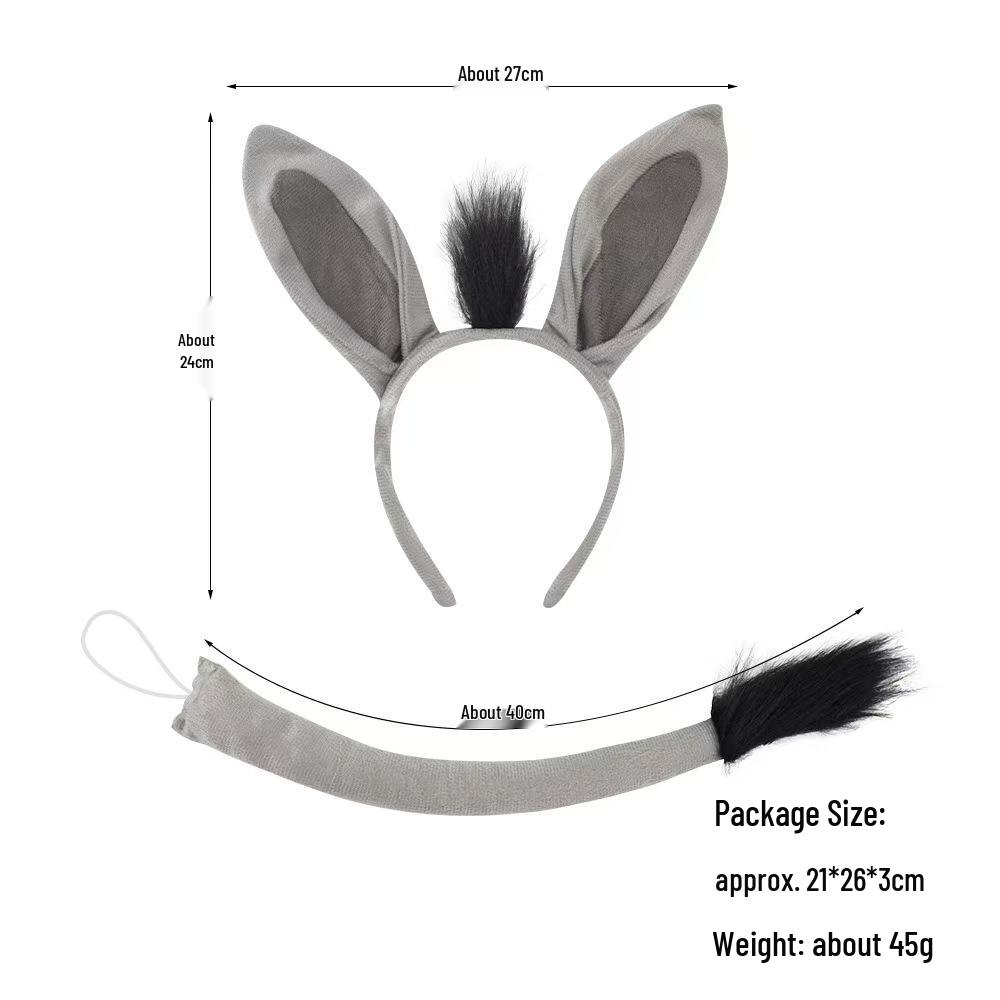 Children's Halloween Donkey Costume Set: Animal Ear Headband, Butterfly Bow, and Tail.