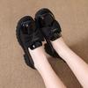 Soft Leather Spring/Summer Chunky Heel Loafers with Bow - Women's British Style Thick Sole Versatile Shoes