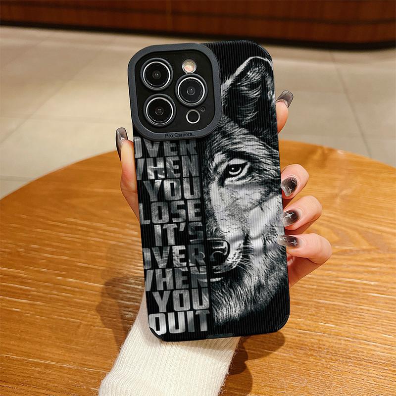 Handyhülle aus Leder mit vertikaler Maserung, Wolfskatze-Druck, weiches Silikon, Rückseite, mit vollem Kameraschutz für Samsung