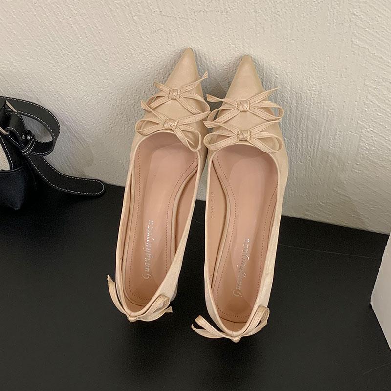 Fashion Butterfly-Knot Fashion Pointed Toe Ladies Heels Pumps Shoes 2025 New Silk Female Slip On Footwear Shallow Women Low Heel Shoes
