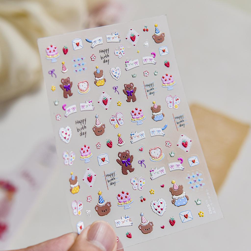 Bows Rabbits Nail Art Stickers 5D Softs Embossed Nail Decorations Stickers Sweet Cartoon Self Adhesive Nail Art Accessory Decal