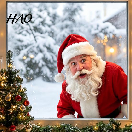 Holiday Home Improvement Gifts Creative Santa Claus Static Window Cling, Glue?Free Christmas Glass Sticker, Removable Xmas Art Reusable Decor