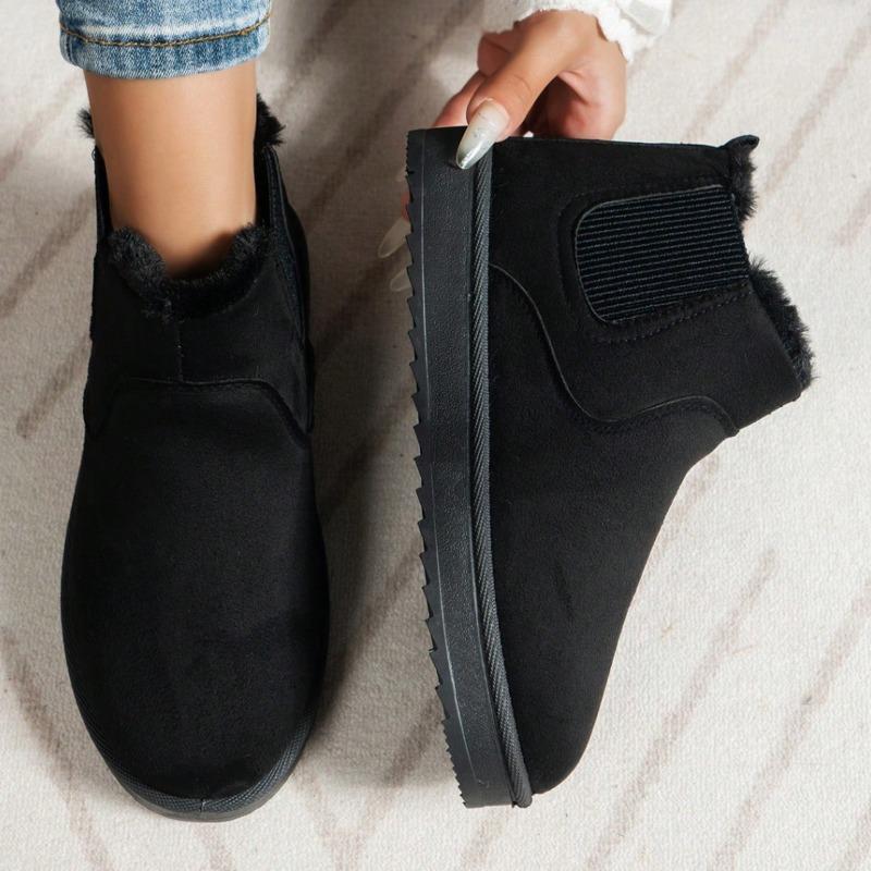 2025 New Winter Women Short Plush Warm Snow Boots Flats Platform Casual Shoes Suede Fur Chelsea Ankle Boots Zapatos De Mujer