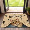 Welcome Entryway Mat Cute Orange Cat Peeking Design Anti-slip Floormat Warm Playful Indoor Home Decor Rug for Doorway Greeting
