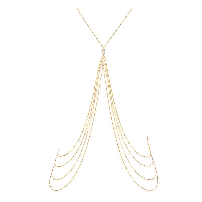 Exaggerated Multi-Layer Tassel Pearl Body Chain Necklace - European & American Style S009
