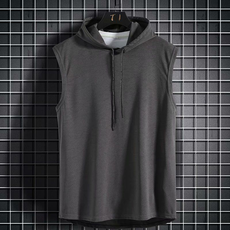 Men's Sleeveless Hooded Tank Tops Summer Gym Bodybuilding Fitness Sport Workout Singlet Solid Color Sports Vest