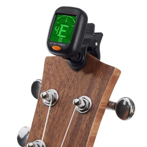 High-Precision Clip-on Tuner for Guitar, Ukulele, Bass, and Violin with Rotating LCD Display and Portable Chromatic Tuner