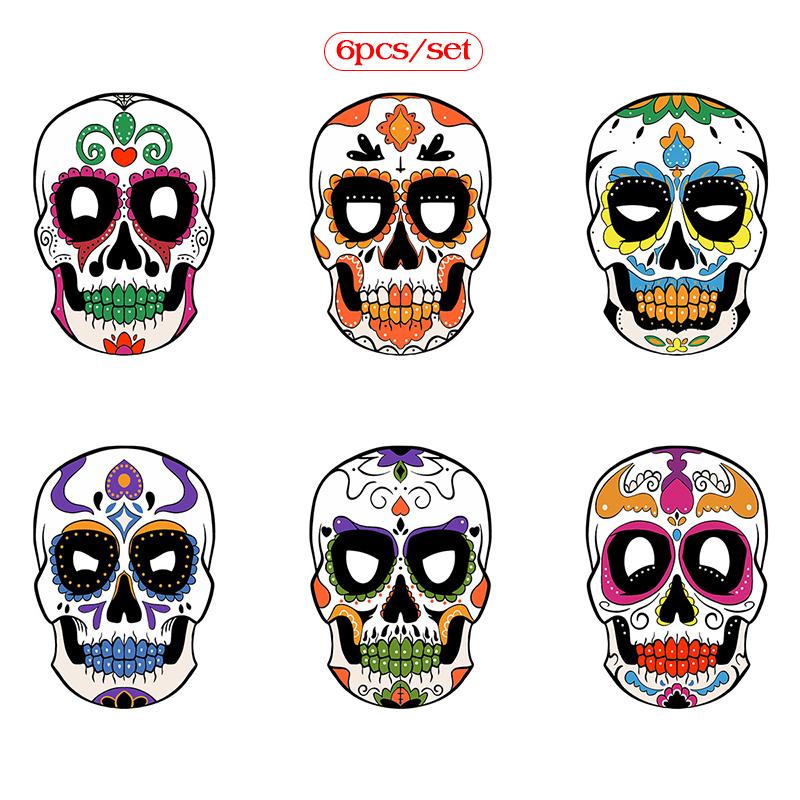 

6PCS Mexican Day of the Dead Skull Mask Women Men Mask Ball Party Makeup DIY Horror Death Day Halloween Cosplay Masks