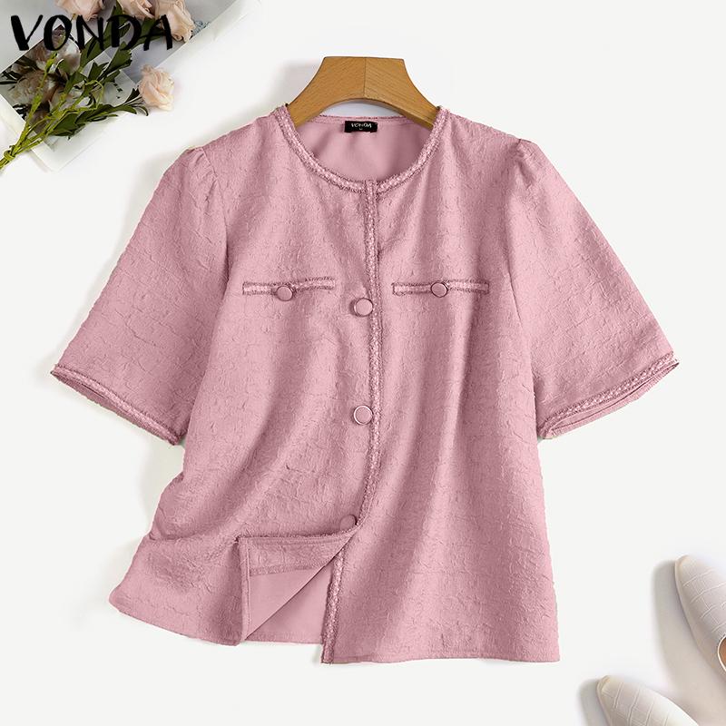 

Летние женские однотонные рубашки VONDA с ​​короткими рукавами, пальто, топы