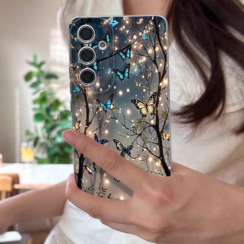 Leuchtendes Fantasy-Schmetterlingsmuster Hülle Für Samsung Galaxy A57 A56 A55 A54 5G A37 A36 A35 A34 A26 A25 A17 A16 A15 A14 Lederstruktur Silikonhülle