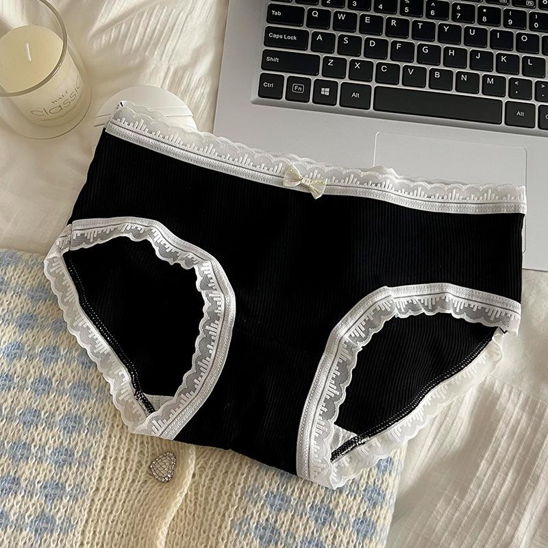 7A Antibacterial Cotton Lace-Trim Seamless Mid-Waist Underwear for Girls