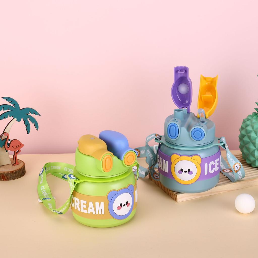 316 Stainless Steel Childrens Thermos Large-capacity Cartoon Double Drinking Cups with Straps Outdoor Activity Lightweight Active Pot