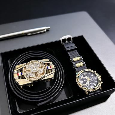 Premium Business Silicone Strap Large Dial Watch Fashion Light Luxury Belt + Watch Set