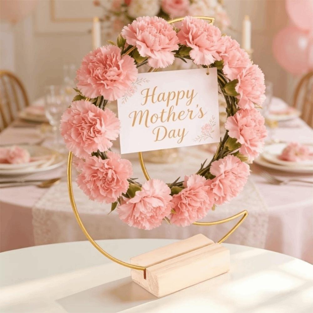 Moon Shape Floral Garland Wooden Base Metal Hoop Centerpiece  Valentines Day
