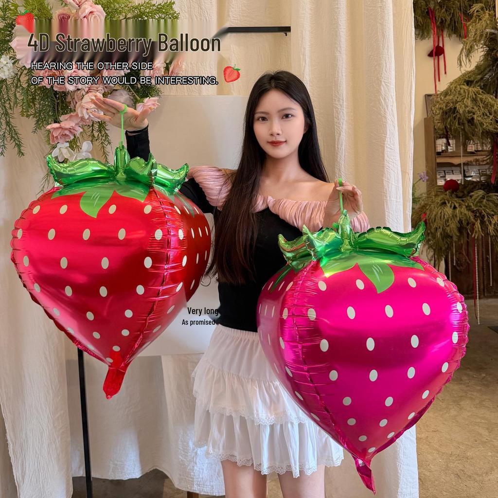 4D Strawberry Foil Balloon for Kids' Outdoor Play, Party Decor & Photos