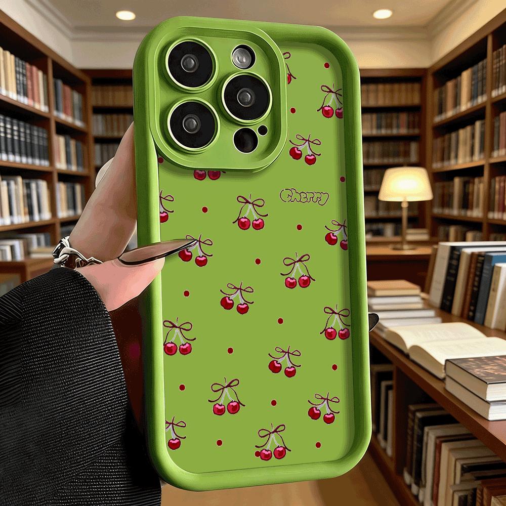 Cherry with Bow and Polka Dots Soft TPU Phone Case for iPhone 17 16 15 14 13 12 11 Pro Max Plus Shockproof Anti-Slip Cover