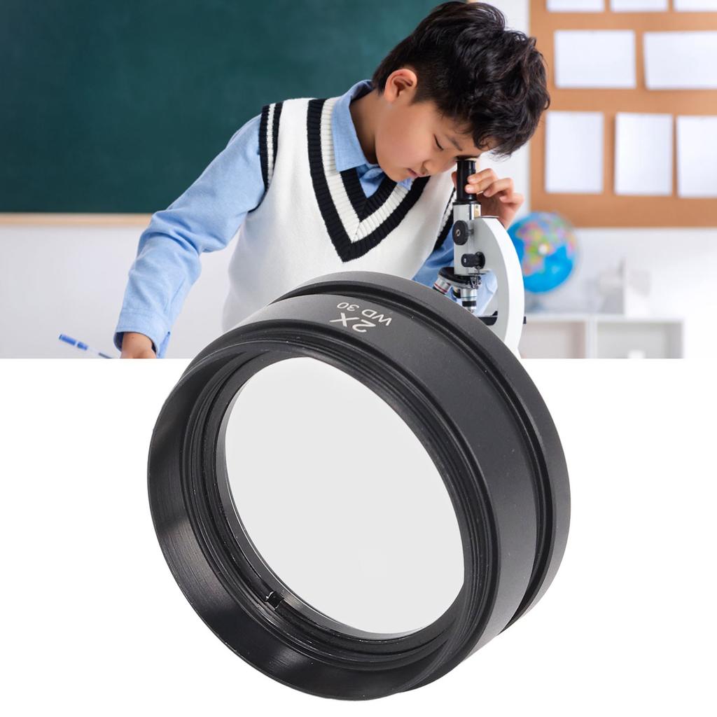 2X Objective Lens Auxiliary Objective Lens Aluminium Alloy 2X Accessory for Stereo Microscope WD30 Objective Lens Auxiliary Lens