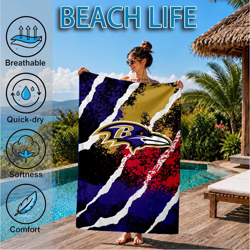 Ravens Team Spirit Beach Towel, Microfiber Beach Towel, Perfect For Pool, Beach, Travel, Home Decor Beach Party Fan gifts