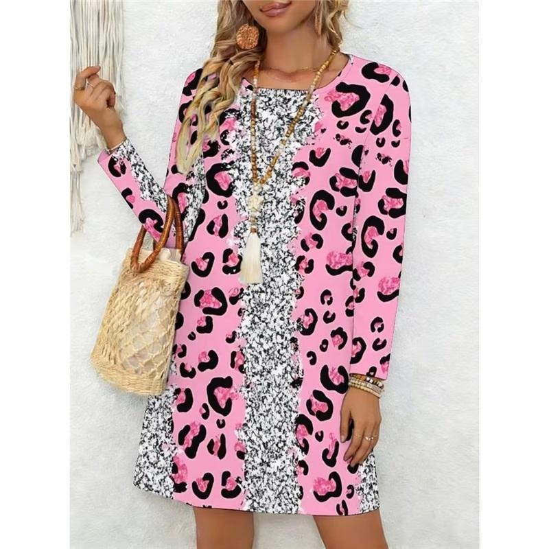 Spring Autumn Women Dress Casual Long Sleeve O-neck 3D Print Loose A-Line Dress Oversized Home Wear Robe