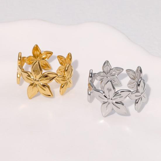 Middle Finger Ring Minimalist Flower Shape Open Adjustable Fit Women Ring Stainless Steel Texture