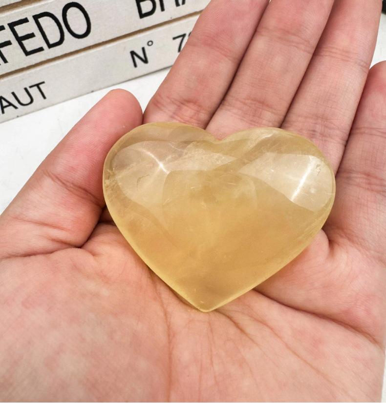 Natural Citrine Heart Ornament – Polished Stone Handicraft for Home Decor and Energy Balancing
