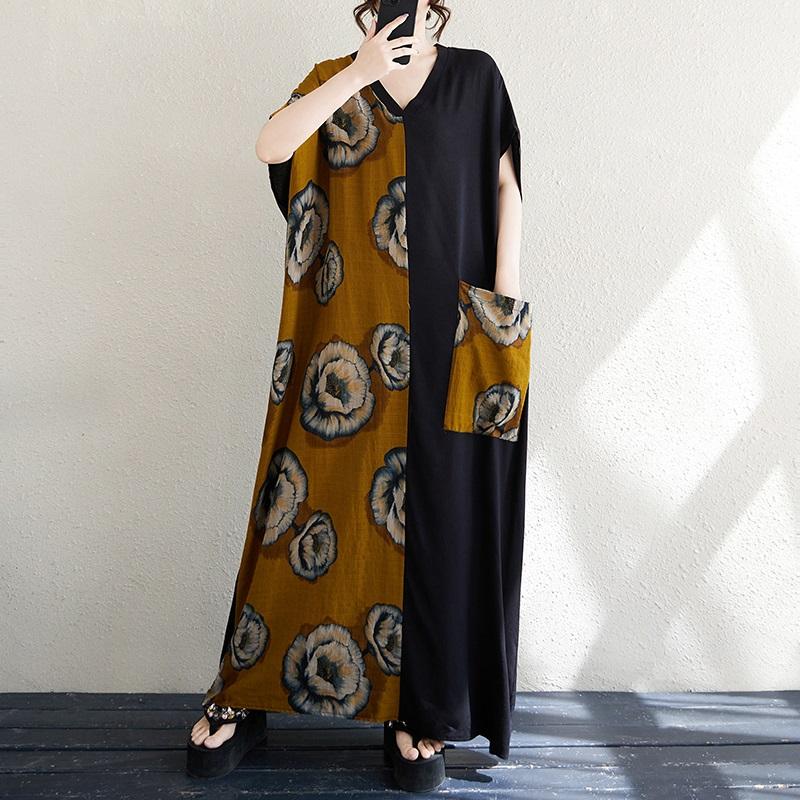 Short Sleeve Plus Size Cotton Vintage Floral New In Dresses for Women Casual Loose Maxi Long Summer Dress