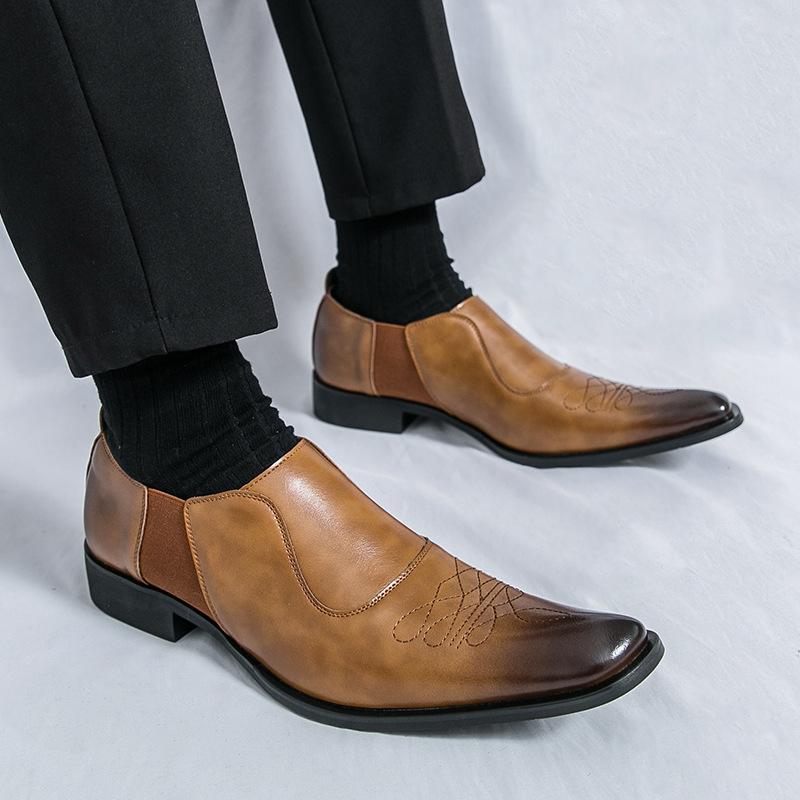 Men Dress Shoes Designer Square Toe Casual Office Shoes British Business Leather Shoe Luxury Wedding Shoes for Men Chelsea Boots