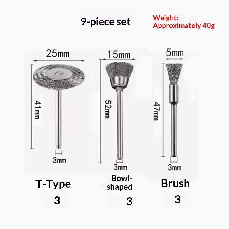 9Pcs Mini Steel Wire Brush Drill Rotary Tool Cleaning Brush Wheel Metal Rust Removal Polishing Disc