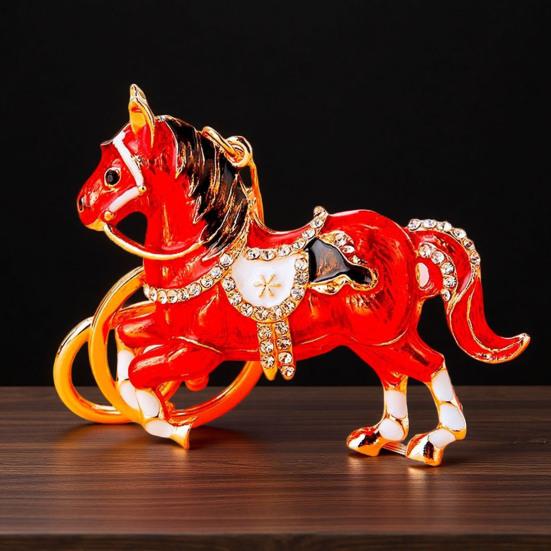 Horse Keychain Sparkling Rhinestone Keyring with Sparkling Rhinestones Inlaid Decorative Good Fortune Key Chain Holiday Accessory