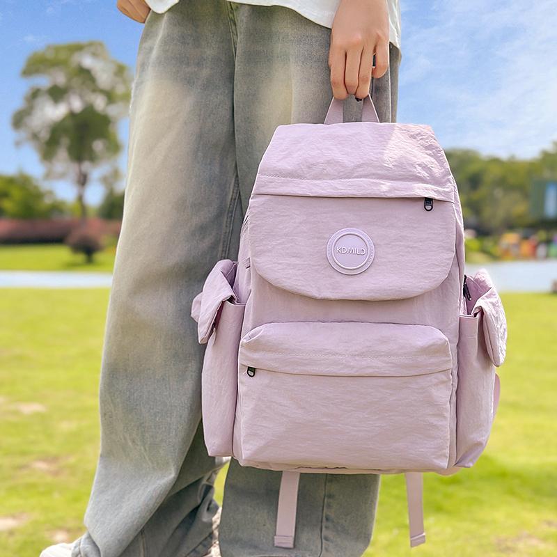 Solid Color Backpack Student Schoolbag Water-repellent Commuter Backpack