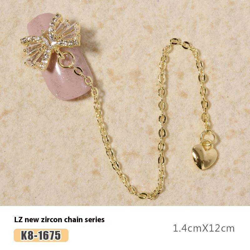 Nail Art Zircon Plated Real Gold Chain Jewelry Pearl Pendant Gold Bow Zircon Chain