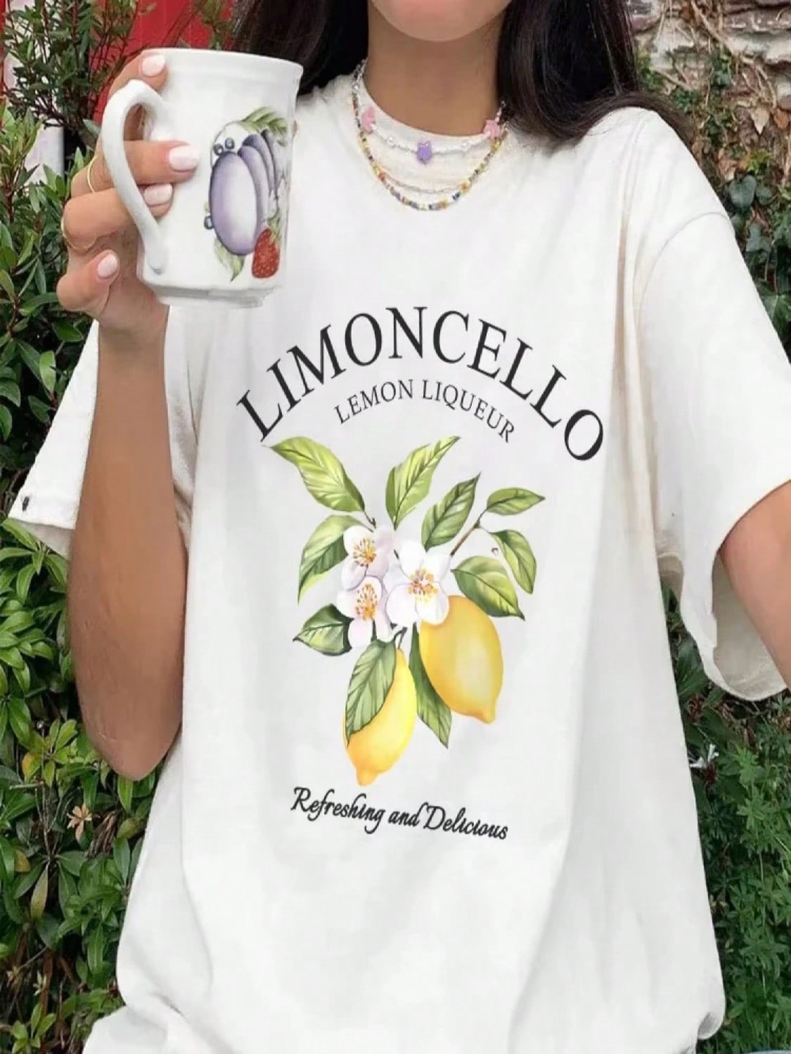 Limoncello Graphic Tops Lemon Letter Print T-Shirt Short Sleeve Crew Neck Casual Tee Women Kawaii Streetwear Vintage Fruit Shirt S
