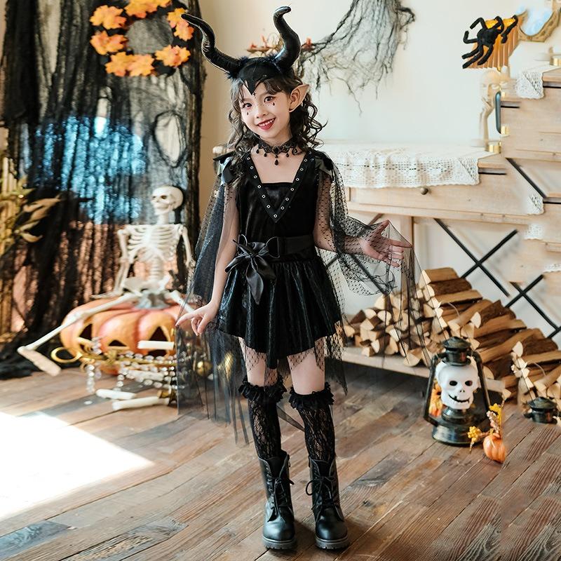 Halloween Kids Cosplay Costume Witch Stage Show Girls Catwalk Vampire Night Elf Dress