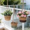 Woven Hanging Grass Flower Pot Basket with Hemp Rope for Balcony Decor, Green Radish Planter