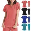 2 buc/set Set uniforme de spital unisex cu decolteu în V, buzunare cu mâneci scurte, pantaloni cu talie elastică, set de pantaloni cu uscare rapidă, uniforme de îngrijire dentară pentru spital