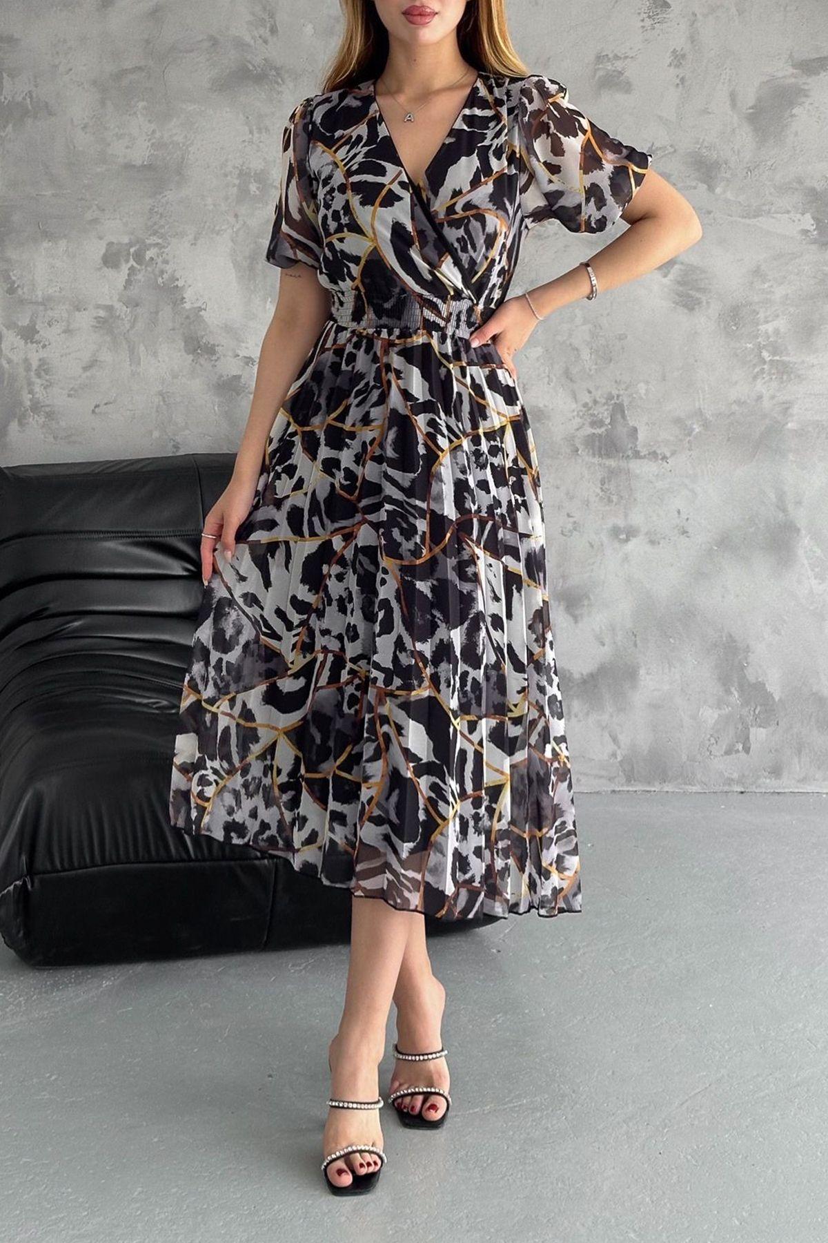 

Women s Fashion Multicolored Animal Patterned Regular Chiffon Woven Dress XS